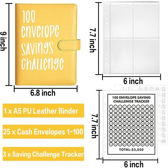 100 Day Money Savings Challenge Binder Book Cash Envelopes Save $5,050 - Pink - Picture 3 of 7